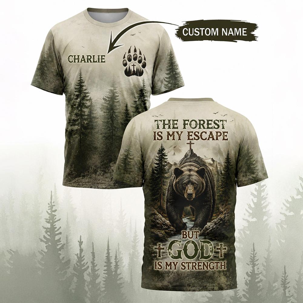 Outdoor Hunting Names - Herren-T-Shirt mit Vintage-Waldbären-Print, personalisierbar mit Namen,