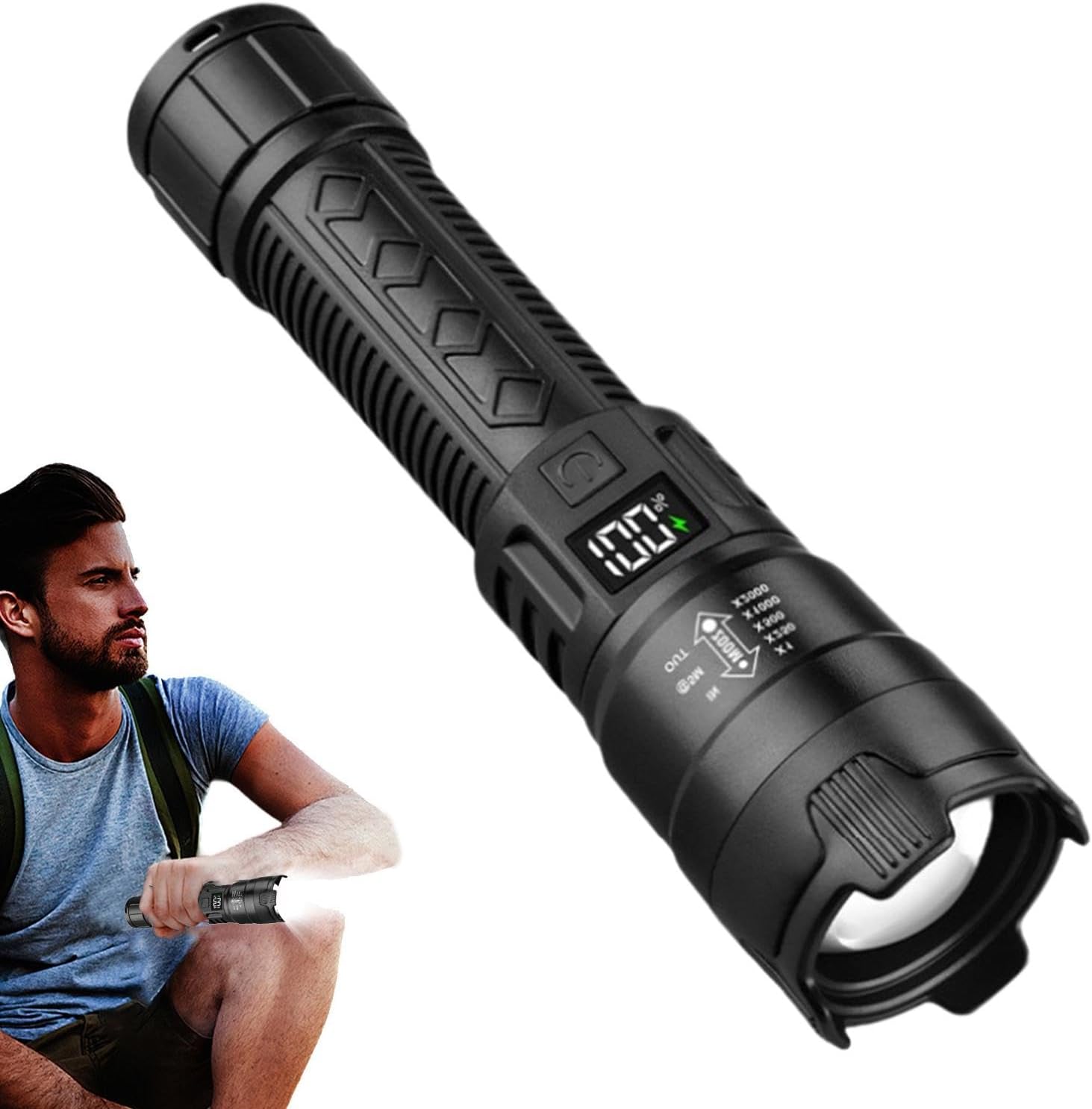 Tactical Flashlight Rechargeable - Taktische LED-Taschenlampe, 2000 lm, USB wiederaufladbar,