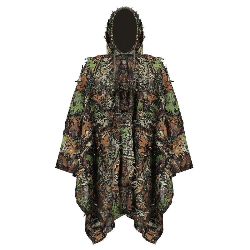 Outdoor Hunting Tv - Erwachsenen-Outdoor-Ghillie-Anzug mit lebensechten 3D-Blättern, Tarnponcho, Tarnungs-Set
