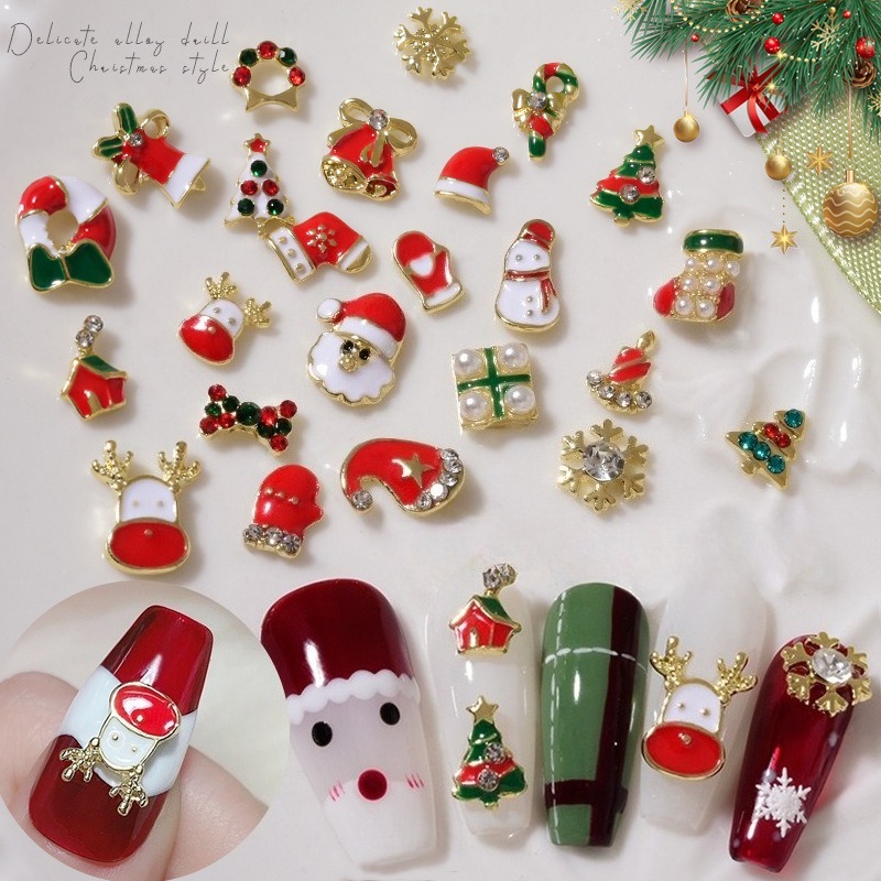 Elk Bugle Call - 10 Stück Weihnachts-Nagelcharms aus Metall, Schneeflocke,