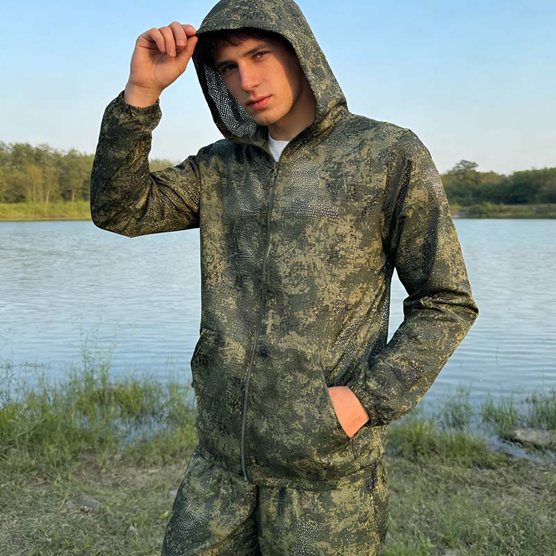 Outdoor Hunting Hoodie - Taktische Kapuzenpullover-Sets Tarnmuster-Netzstoff Wander- und Jagdbekleidung