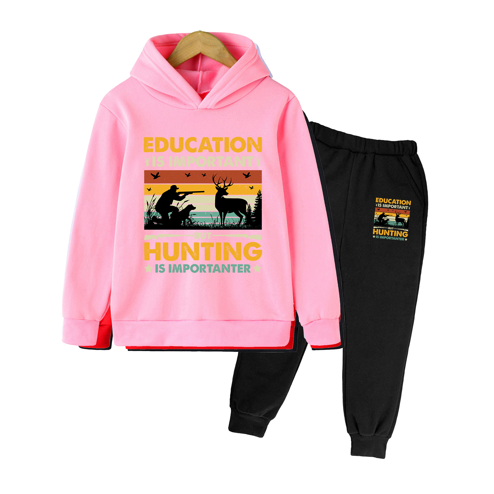 Outdoor Hunting Hoodie - Kinder-Hoodie & Jogginghosen-Set, Vintage-Jagd-Print Freizeitanzug für