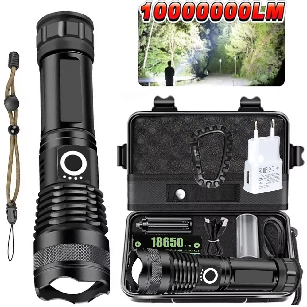 Tactical Flashlight Rechargeable - Hochleistungs-LED-Taschenlampe, wiederaufladbar, 5-Modus, Aluminiumlegierung, Teleskop-Zoom-Taschenlampe, taktische
