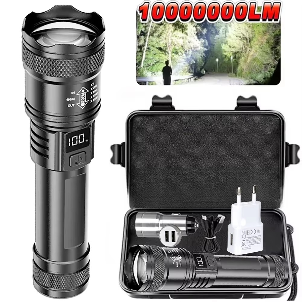 Tactical Flashlight Rechargeable - Wiederaufladbare LED-Taschenlampe, zoombare Taschenlampe mit LCD-Display,